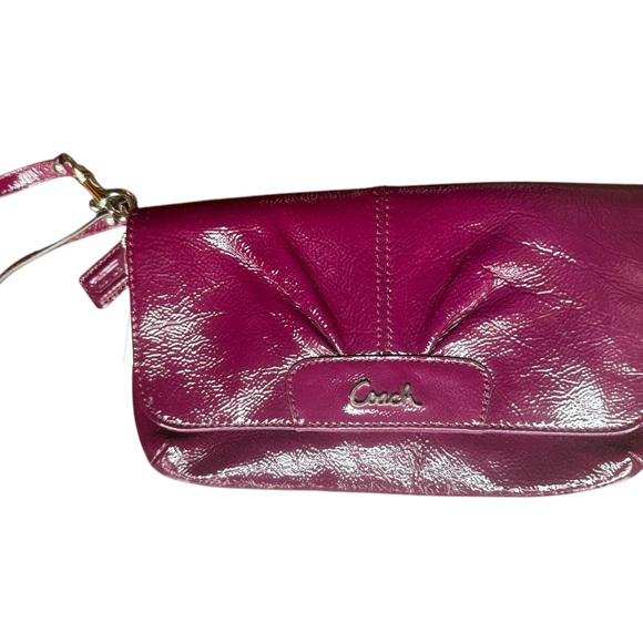 Coach Dark Plum Large Patent Leather Wristlet - Picture 9 of 11
